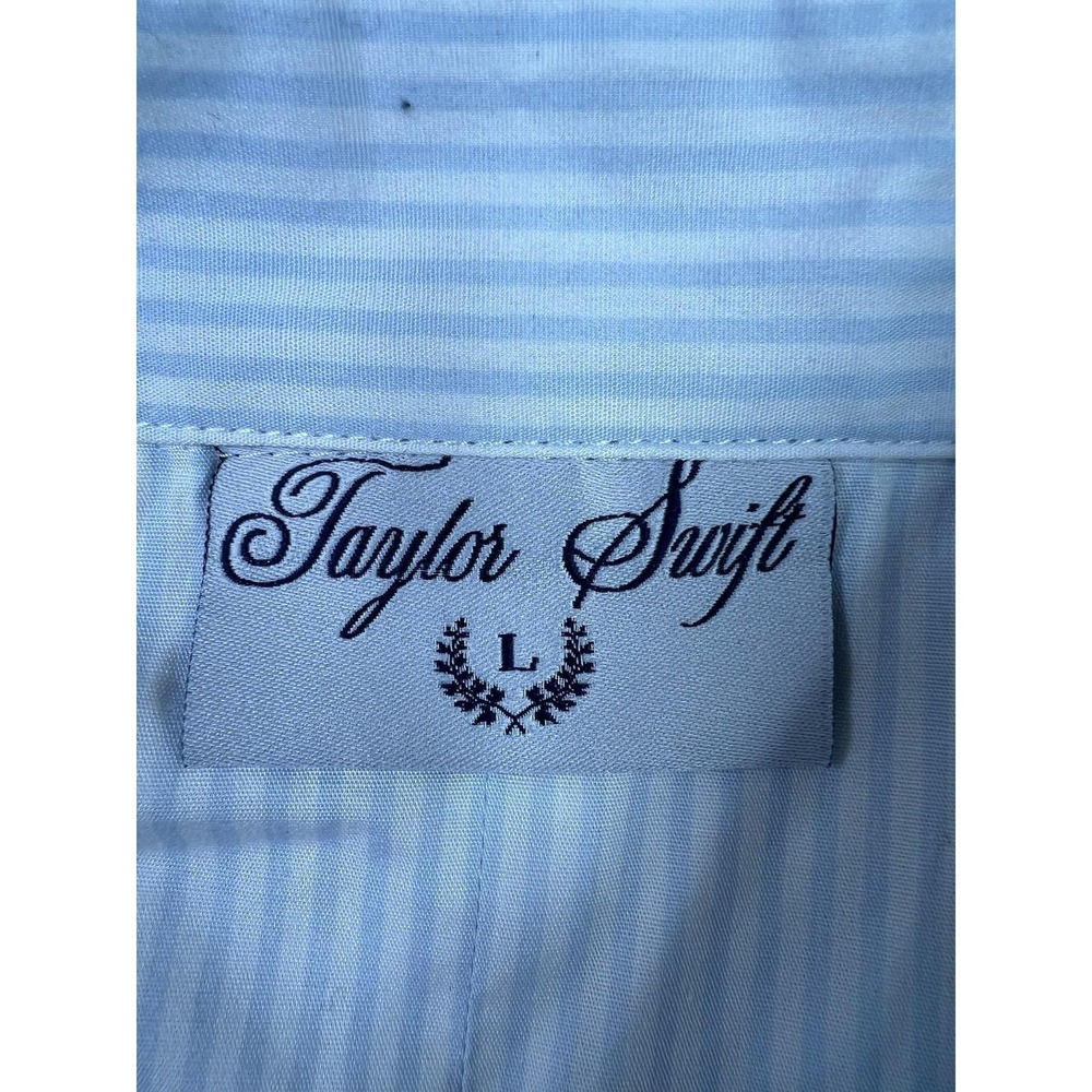 Taylor Swift Shirt Mens Large Blue Striped Button Long Sleeve Seagull 1989 - Picture 4 of 8